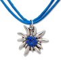 Edelweiss traditional costume necklace, cord made of satin, dark blue, pendant with rhinestones 027-07-06