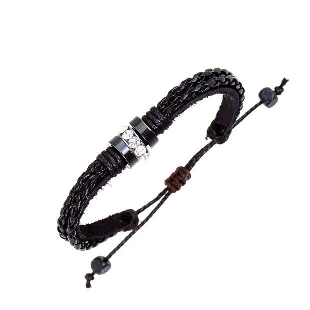 Leder Armband  schwarz/crystal    01803016