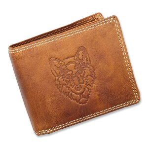Real leather wallet with husky motif in a landscape format