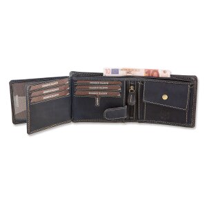 Real leather wallet with husky motif in a landscape format black
