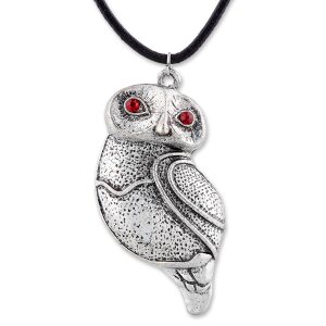Leather necklace with owl pendant big Size 8 cm pendant