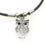 Leather necklace with owl-holder for ladies by Venture, owl eyes with black rhinestones