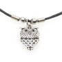 Leather necklace with owl-holder for ladies by Venture, owl eyes with balck rhinestones