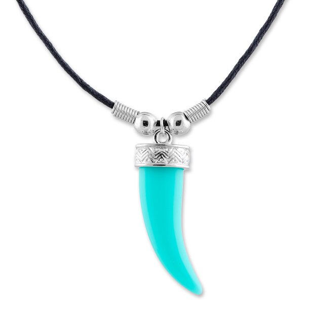 Leather necklace with blue saber-toothed pendant for women and men by Venture