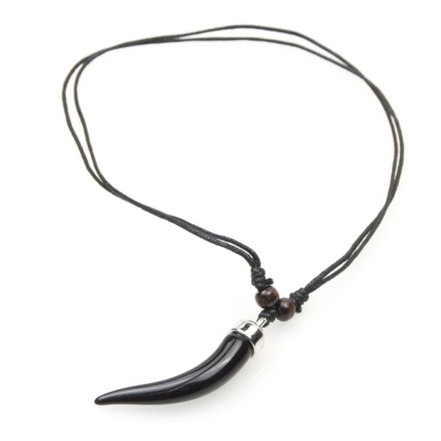 Leather necklace with a black saber-toothed pendant for women and men by Venture