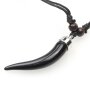 Leather necklace with a black saber-toothed pendant for women and men by Venture