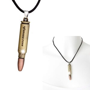 Leather necklace with two tone bullet pendant for women and men, length 45cm, lobster clasp