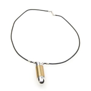 Leather necklace with two tone shell casings pendant for women and men, length 45cm, lobster clasp