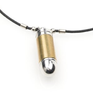 Leather necklace with two tone shell casings pendant for women and men, length 45cm, lobster clasp