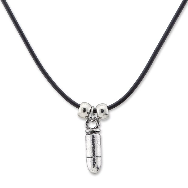 Leather necklace with an small bullet 1.5 cm  pendant for women and men, length 45cm, lobster clasp