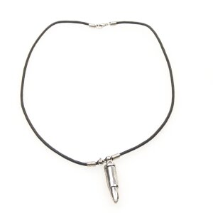 Leather necklace with small 3 cm bullet pendant for men and women by Venture, 47cm