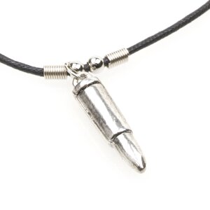 Leather necklace with small 3 cm bullet pendant for men...