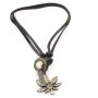 Leather necklace for women and men with hemp leaf pendant, 40cm