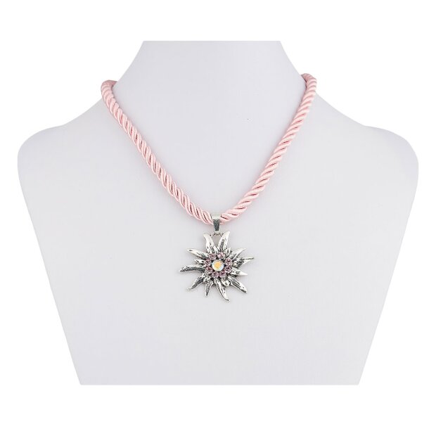Edelweiss Trachten Ladies traditional costume necklace Edelweiss cord 37 cm light pink 028-08-02