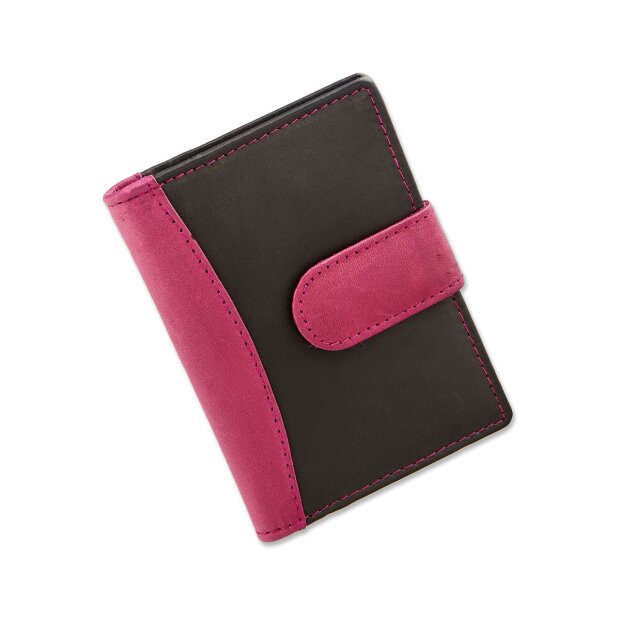 Tillberg Damen und Herren Kreditkarten-Etui aus echtem Leder schwarz+pink