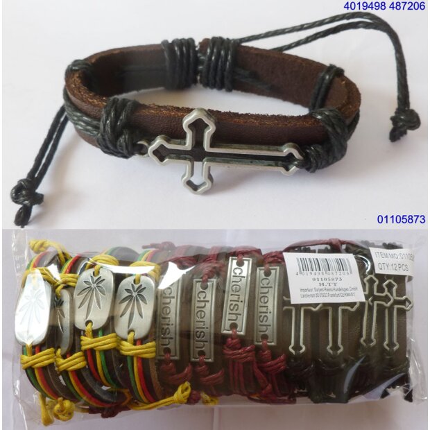Leather bracelet Jamaica set 12 pcs