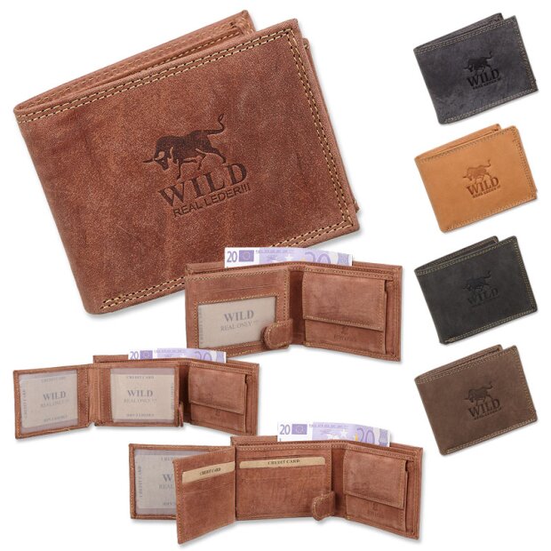 Wild Real Leder!!! Herren Geldb&ouml;rse Portemonnaie Brieftasche aus echtem Leder mk182/513394
