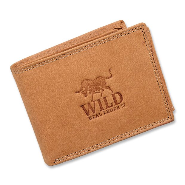 Wild Real Leder!!! Herren Geldb&ouml;rse Portemonnaie Brieftasche aus echtem Leder tan/MK/182