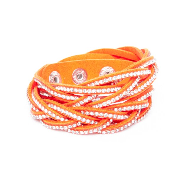 Rhinestone white orange / crystal wrap bracelet 066-05-18