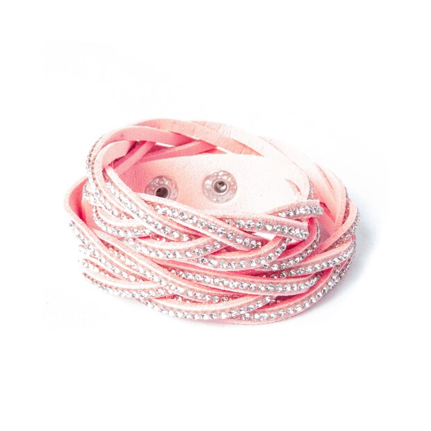 Rhinestone white pink / crystal wrap bracelet 066-05-15