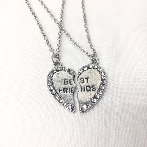 Necklace with friendship pendant, set of 2, BEST FRIENDS with rhinestone,SR-19669,Length 45cm, 3cm