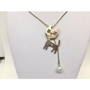 Venture necklace cat abstract with glass bead, length 73cm