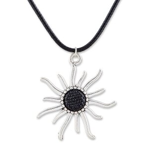 Leather necklace with a black sun S-307