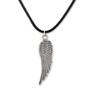 Leather necklace with wing pendant S-307
