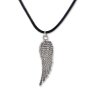 Leather necklace with wing pendant, antique silver