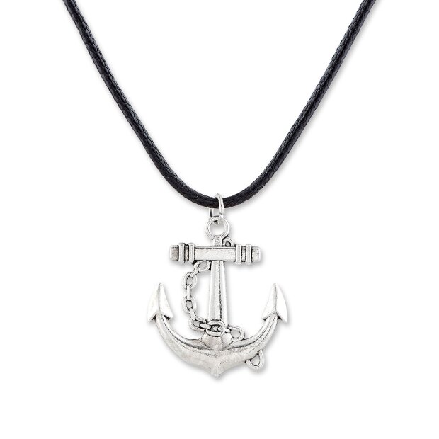 Necklace with anchor pendant, anti silver