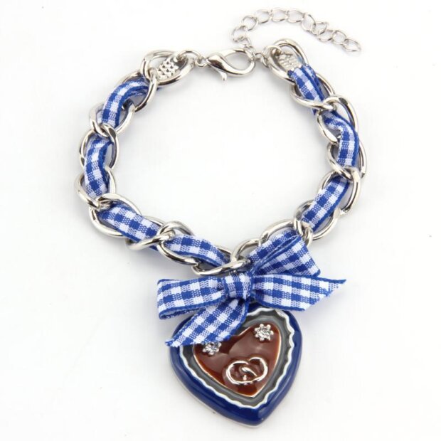 Edelweiss Trachten, traditional bracelet, fabric, checkered, pretzel, bow dark blue 085-03-16