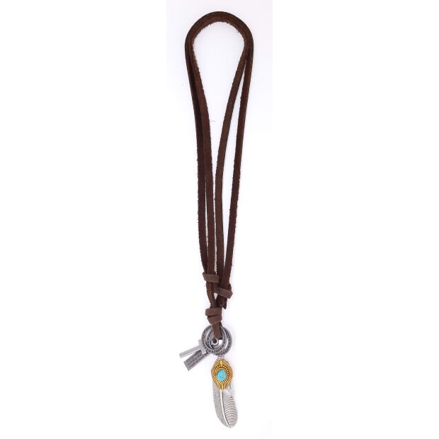 Leather necklace with feather brown