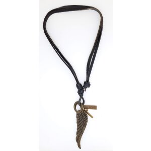 Leather necklace with wing