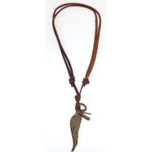 Leather necklace with wing