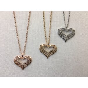 Necklace with big heart pendant, length 70cm