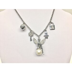 Necklace with fairy sitting on pearl, lock and key...