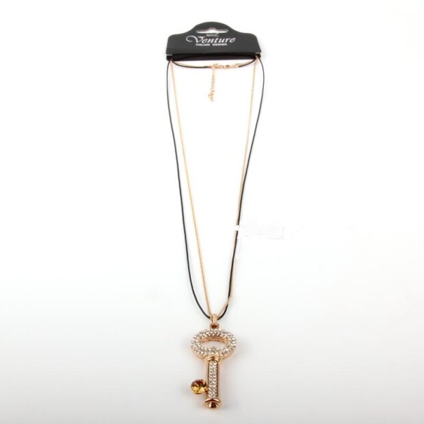 Necklace with rhinestone key chain, length 81cm