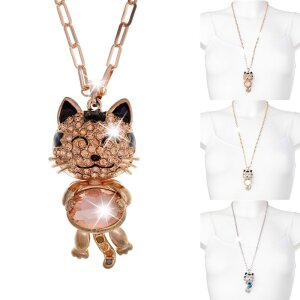 Necklace with large cat pendant, length 70cm