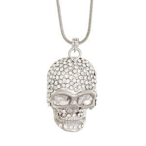 Necklace with a large skull pendant with rhinestones,...
