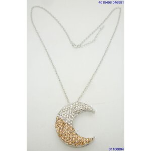 Necklace with pendant crescent moon two-tone stones...