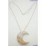 Necklace with pendant crescent moon two-tone stones silver / rose gold, length 60cm
