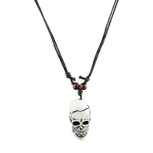 Skull necklace with leather cord