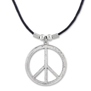 Leather necklace with Peace sign diameter 3.6 cm...
