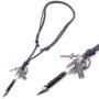 Real leather necklace with arrow and cross, black