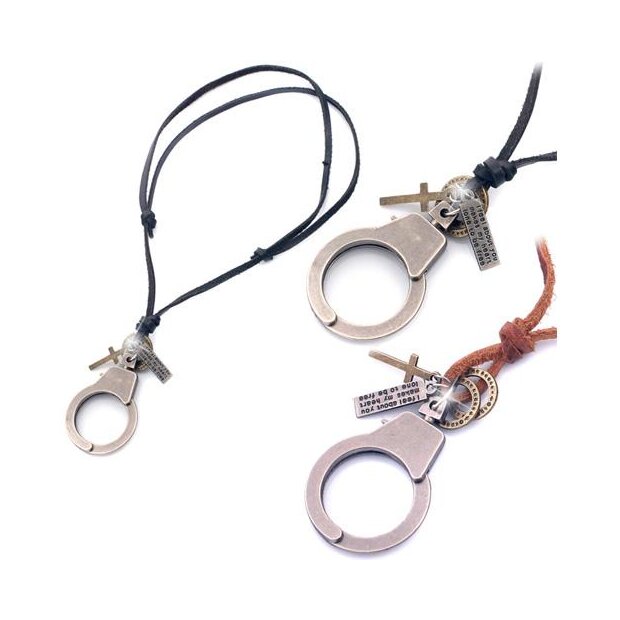 Real leather necklace with handcufff pendant