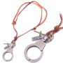 Real leather necklace with handcufff pendant, brown