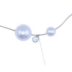Kette mit grosser und kleiner Perle und Strasstein L&auml;nge 88cm