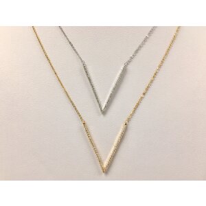 Necklace with rhinestone-studded &quot;V&quot; pendant, 45cm