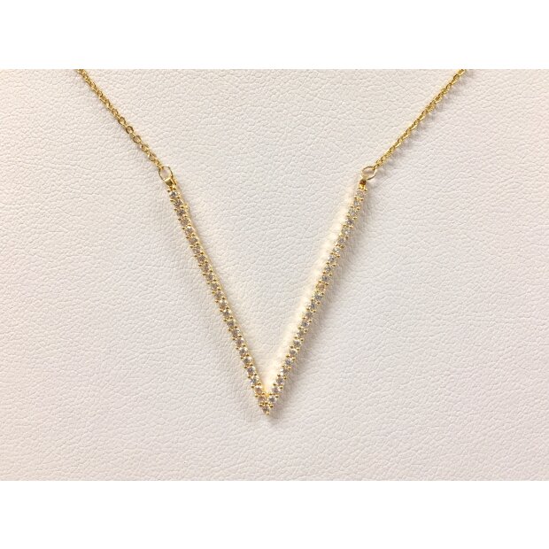 Necklace with rhinestone-studded &quot;V&quot; pendant