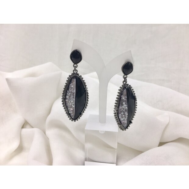 Earrings with oval pendant anthracite/black